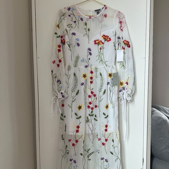 Chelsea28 Sheer Floral Embroidered Midi Dress S - Picture 2 of 11